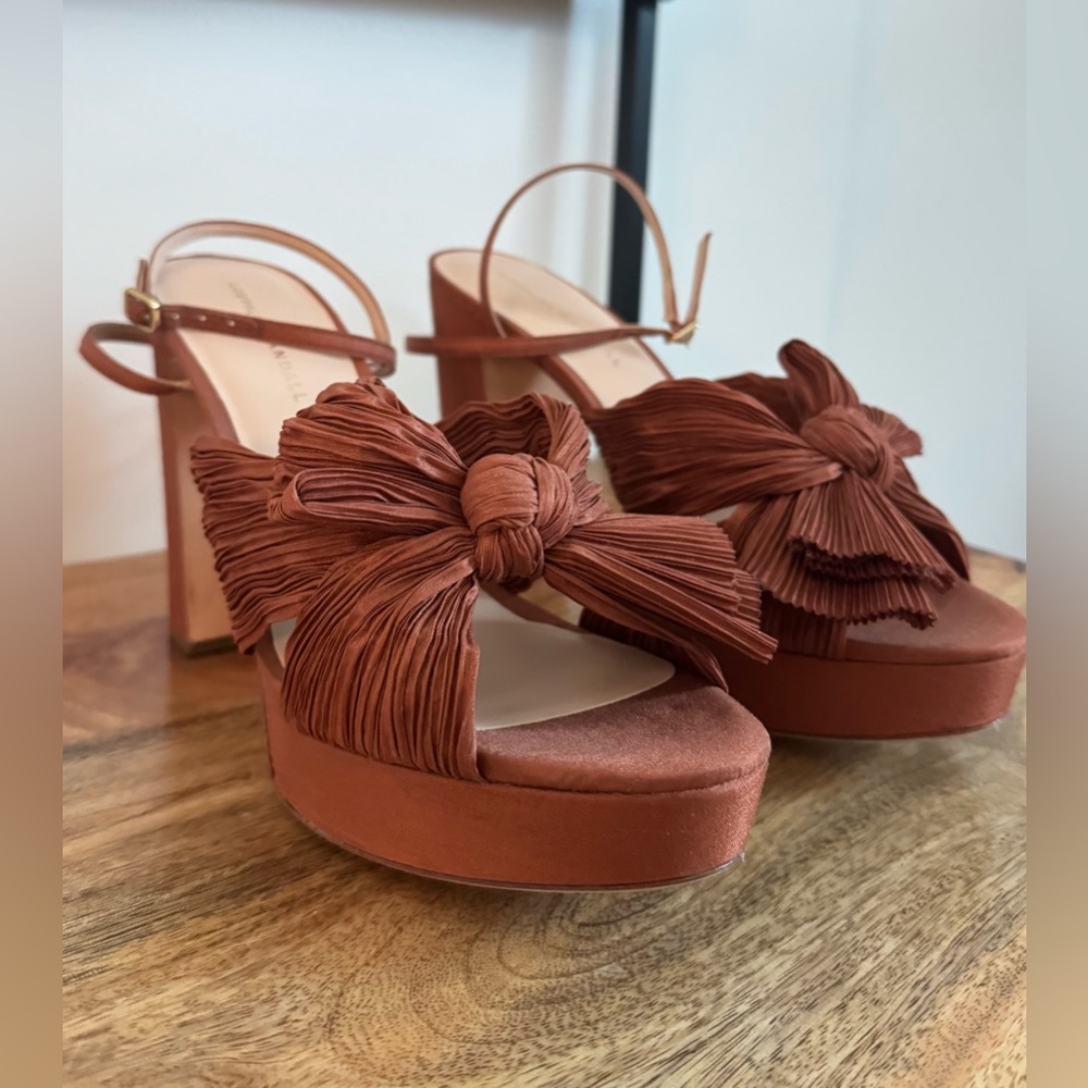 Loeffler Randall Terracotta Pleated Bow Platform Sandals